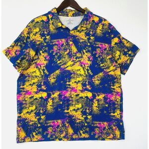 Fabletics Polo Shirt Size XL Spraypaint Graphic 24/7 Modal Yellow Short Sleeve‎